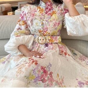 Natura Floral Belted Linen Minidress AU 1